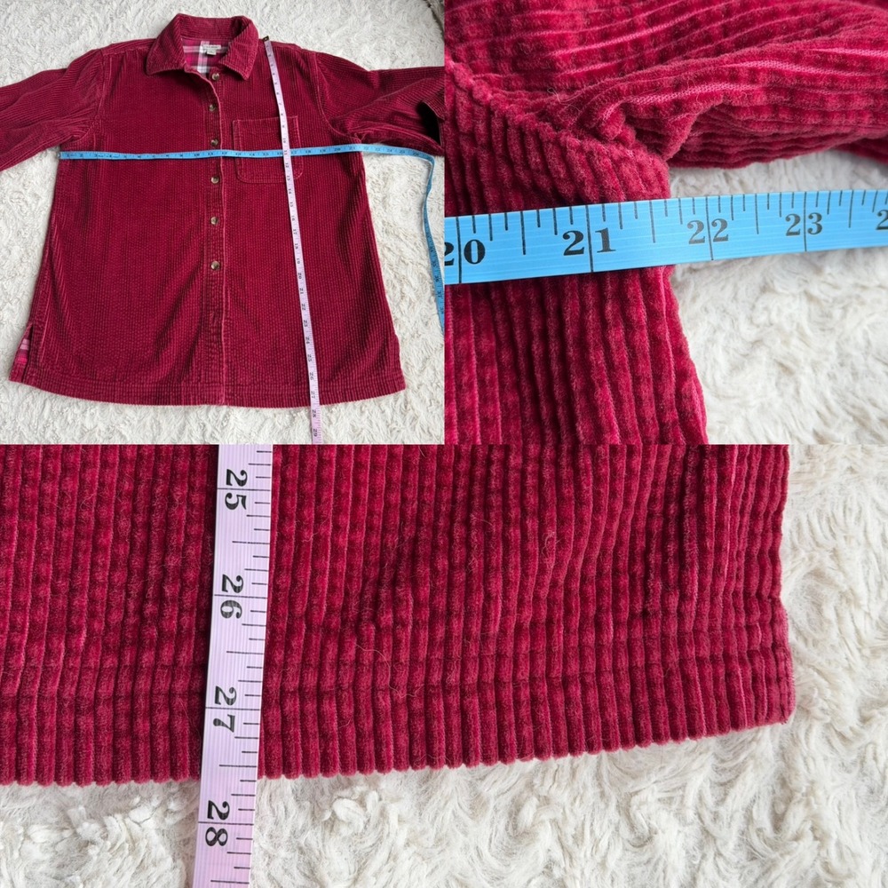 LL Bean Women Berry Pink Flannel Lined Corduroy Shirt Jacket Shacket Wide Wale S - Picture 5 of 12